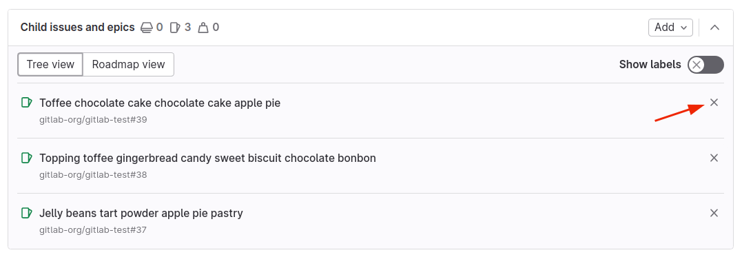 에픽에 할당된 이슈 목록