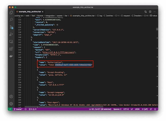 Visual Studio Code에서 편집된 인증 토큰
