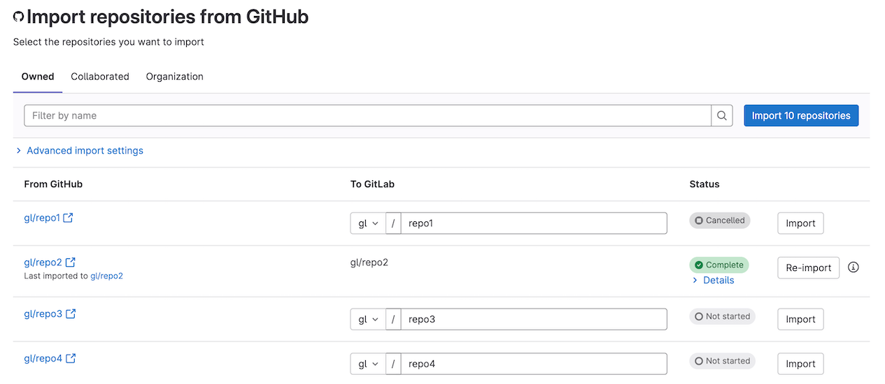 GitHub 가져오기 페이지